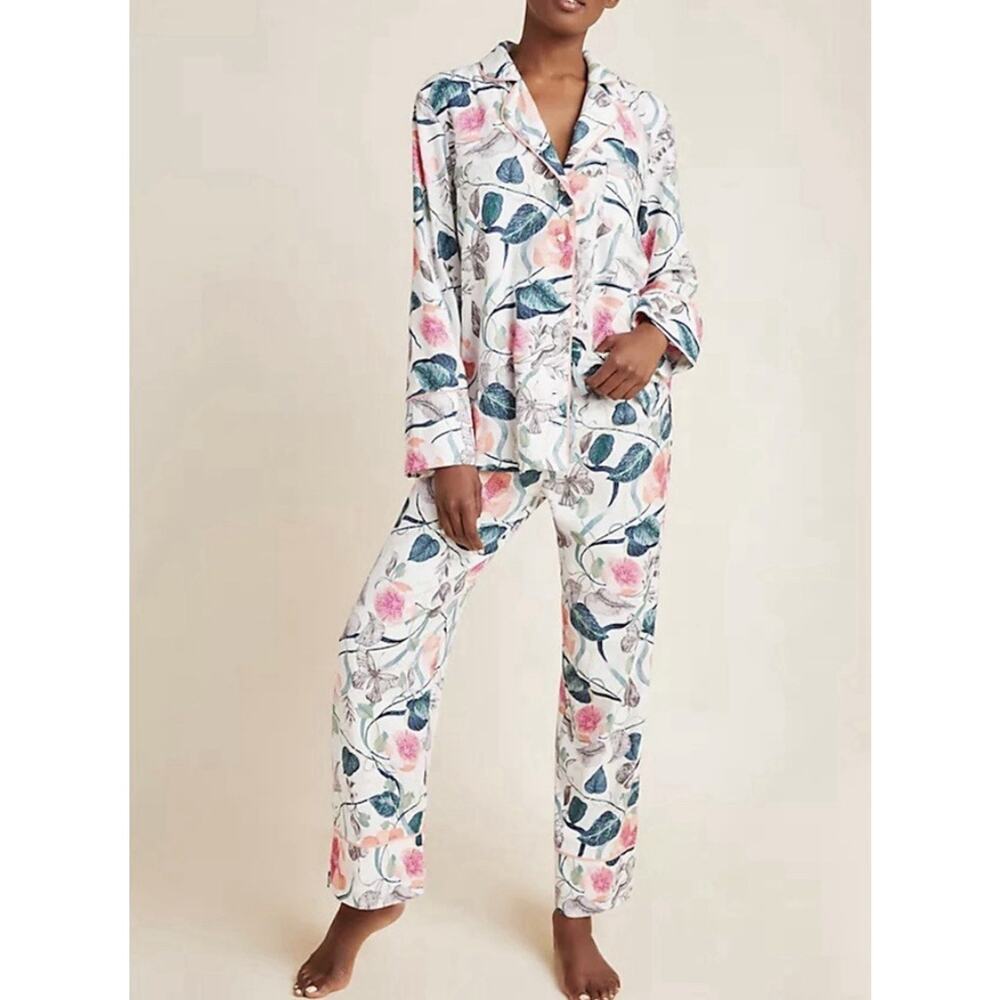 Anthropologie Malin Gyllensvaan Magnolia Flannel Floral Pajama Set S Boho Lounge